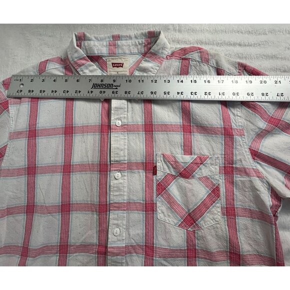 Levi's Mens White Plaid Short-Sleeve Button-Down Shirt XL Cotton Blend Casual - Picture 5 of 7